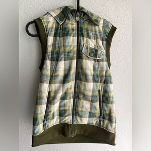 Burton Plaid Ski Vest - Blue, Olive Green plaid